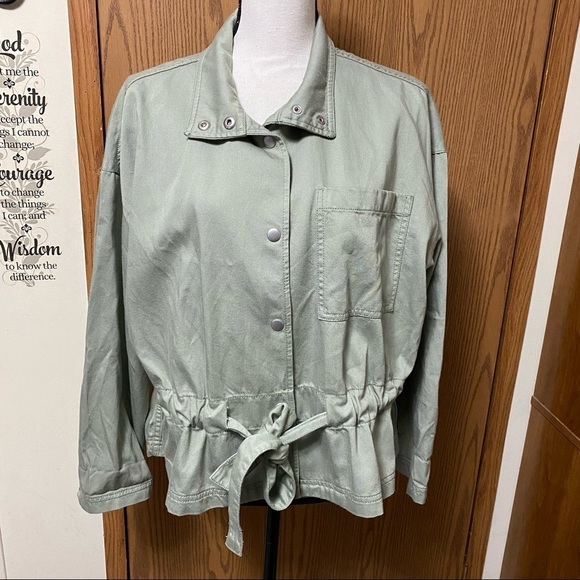 Madewell Southlake Military Jacket Sage Green Snap Buttons Medium Tie Wa… - Picture 3 of 8